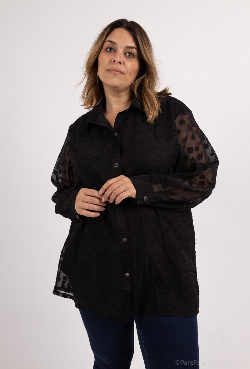 Plus Size Buttoned Voile Skjortor