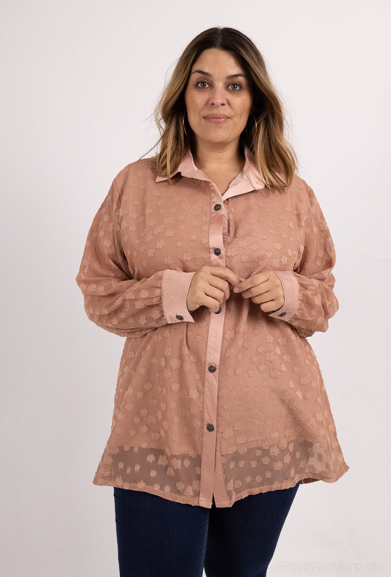 Plus Size Buttoned Voile Skjortor