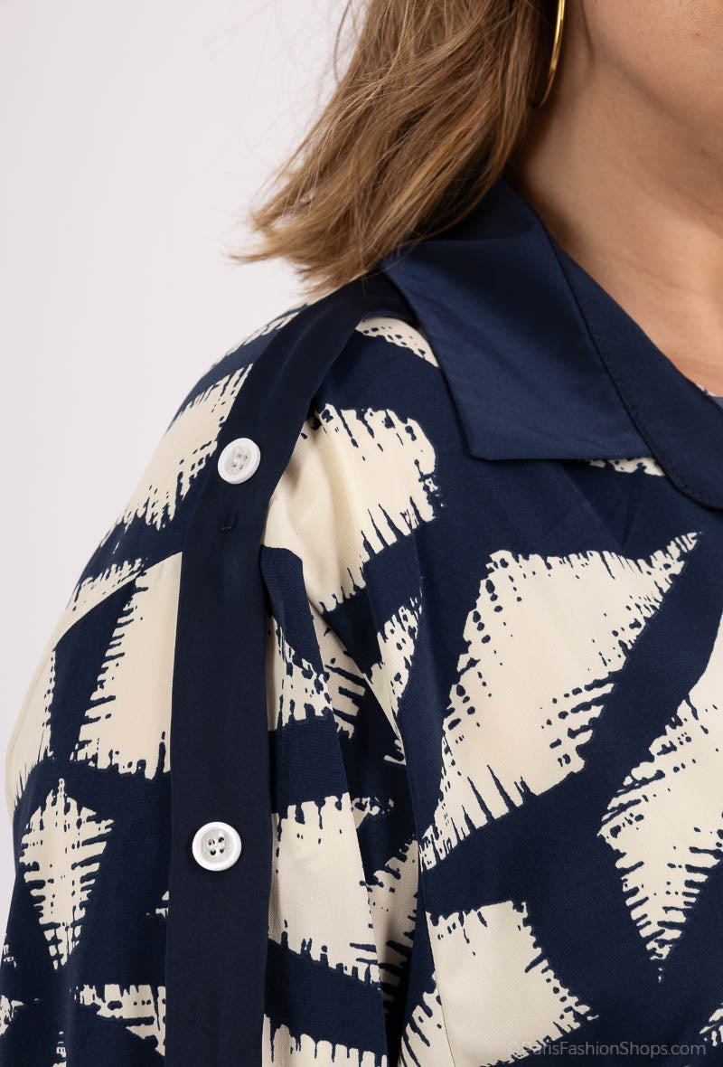 Plus Size Tryckta Skjortor med Knappade Ärmar