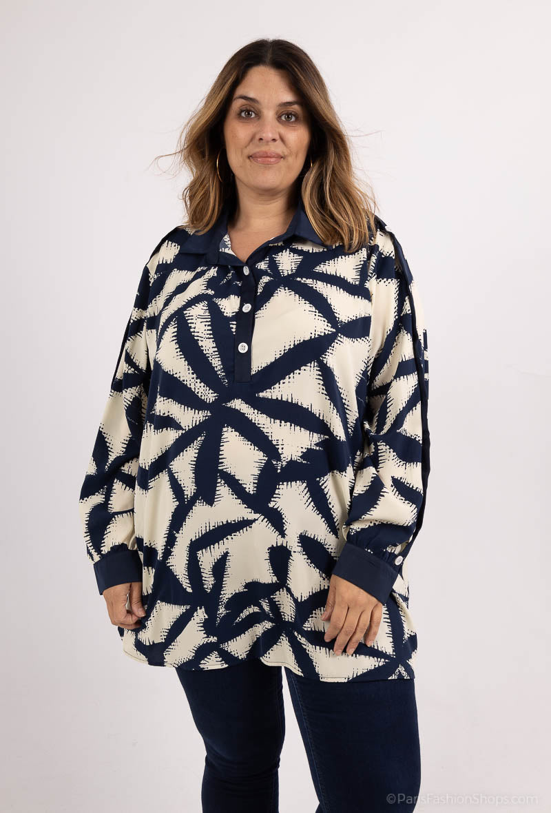 Plus Size Tryckta Skjortor med Knappade Ärmar