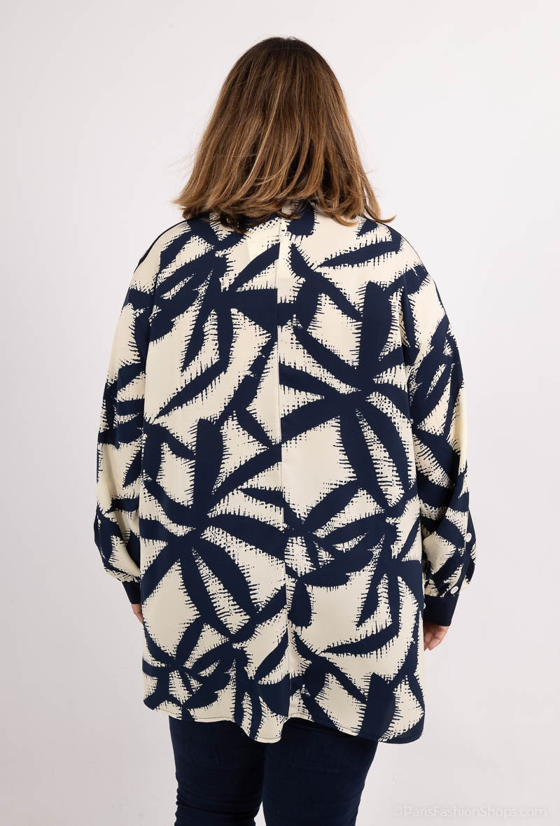 Plus Size Tryckta Skjortor med Knappade Ärmar