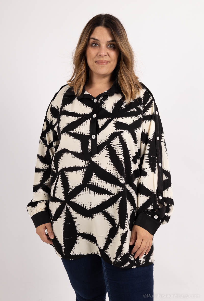 Plus Size Tryckta Skjortor med Knappade Ärmar