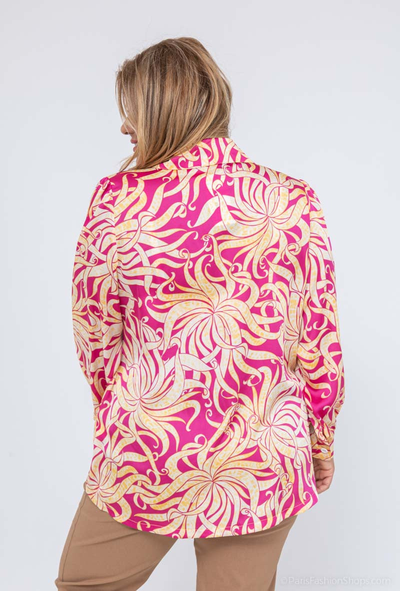Plus Size Tryffeltryckta Satin Skjortor
