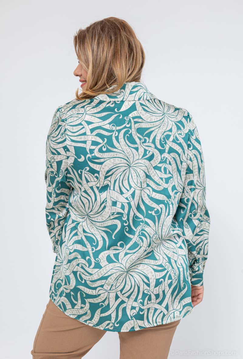 Plus Size Tryffeltryckta Satin Skjortor