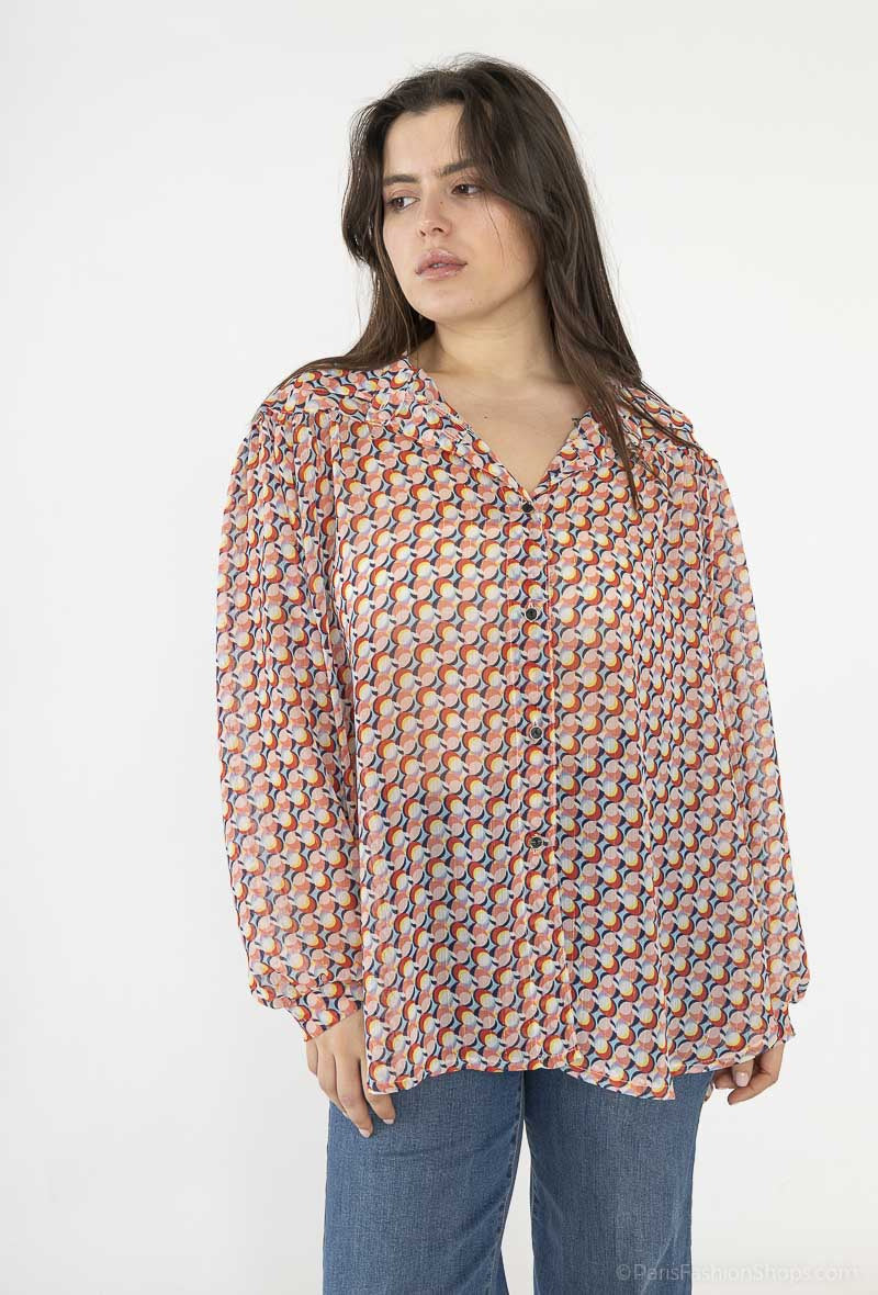 Plus Size Printed voile shirts with lurex