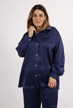 Plus Size Satin Knappad Skjorta i Enfärgade Nyanser