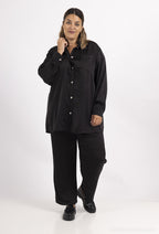Plus Size Satin Skjorta med Knappning