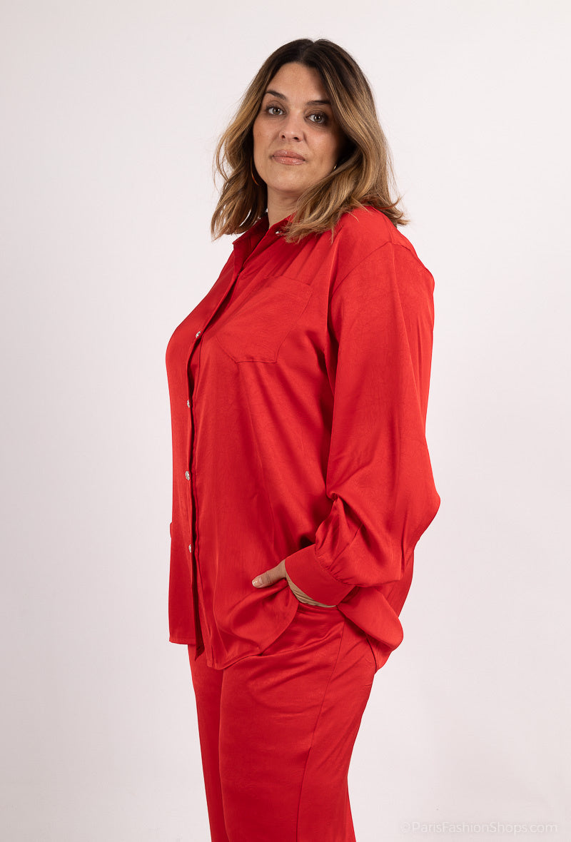 Plus Size Satin Knappad Skjorta i Enfärgade Nyanser