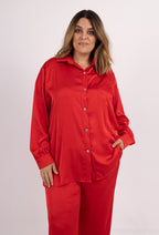 Plus Size Satin Knappad Skjorta i Enfärgade Nyanser