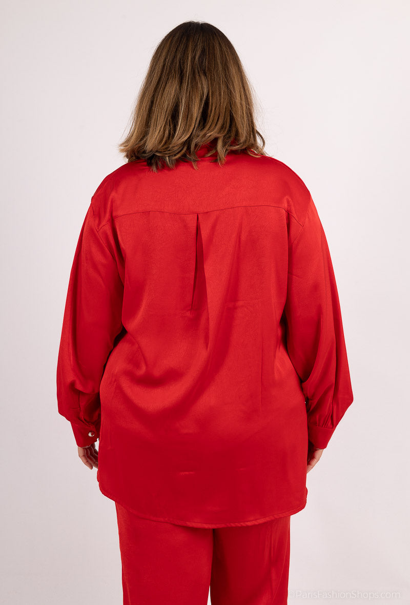 Plus Size Satin Knappad Skjorta i Enfärgade Nyanser