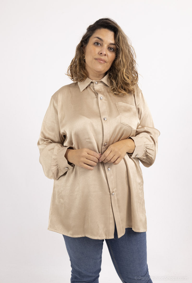 Plus Size Single-color satin button-down shirts
