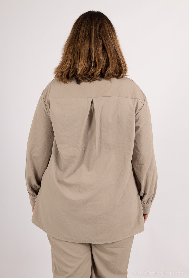 Plus Size Enfärgad Knapp-up Skjorta
