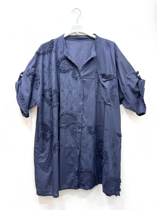 Plus Size Cotton blouse with English embroidery