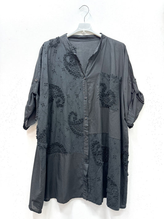 Plus Size Cotton blouse with English embroidery