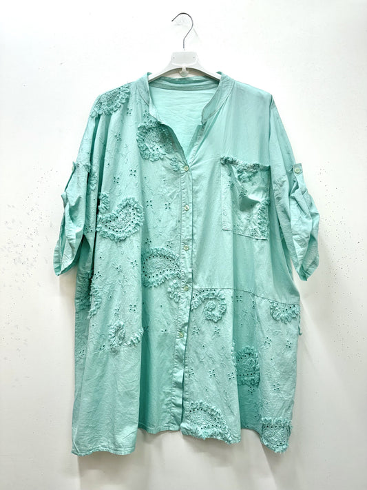 Plus Size Cotton blouse with English embroidery