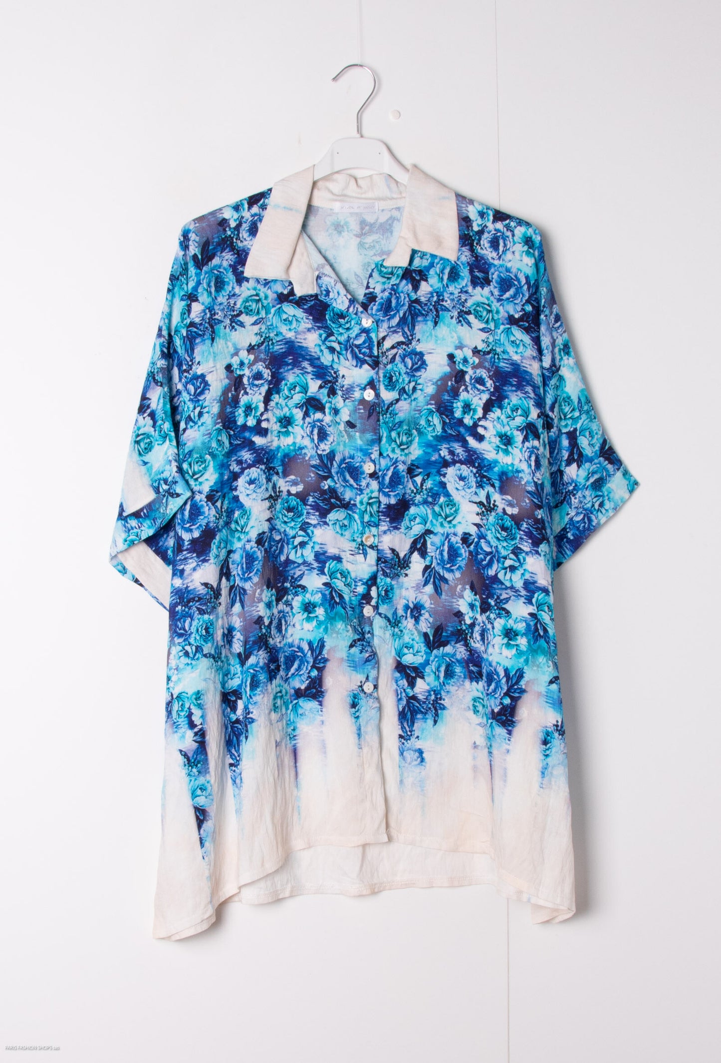 Plus Size Pastel flower printed short sleeves shirt