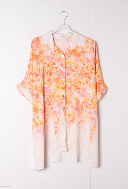 Plus Size Pastel flower printed short sleeves shirt