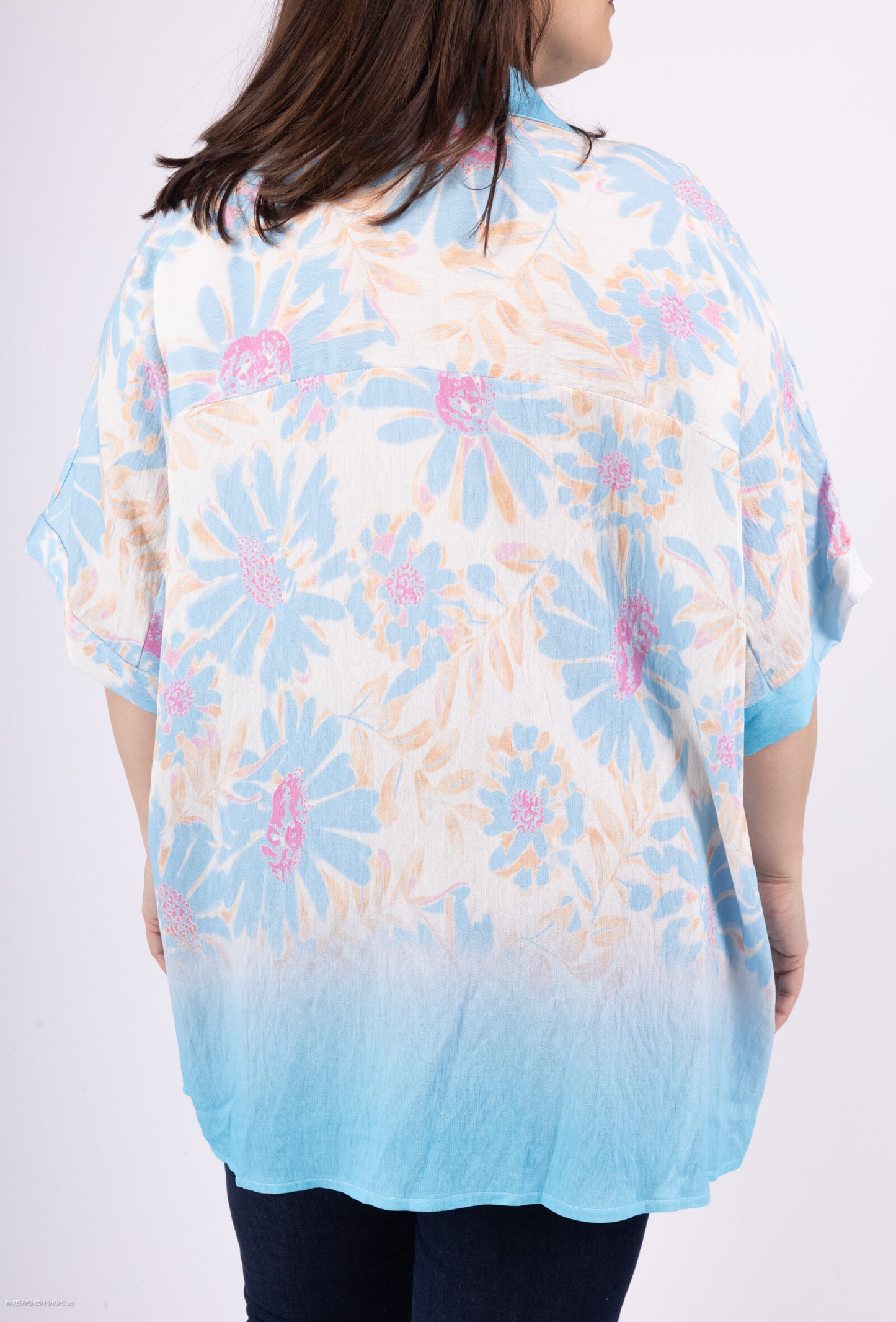 Plus Size Pastel Flower Printed Blouse
