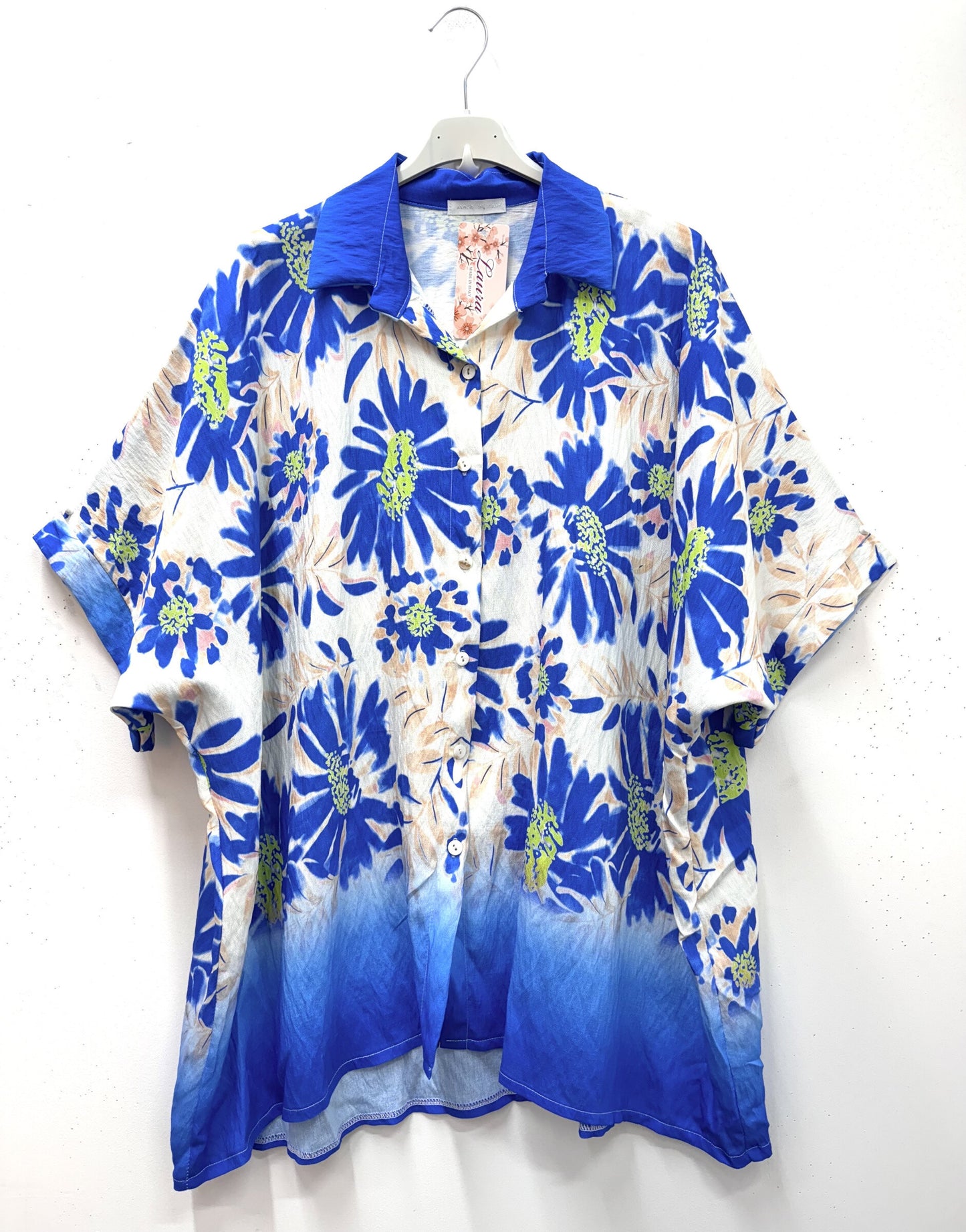 Plus Size Pastel flower printed short sleeves blouse