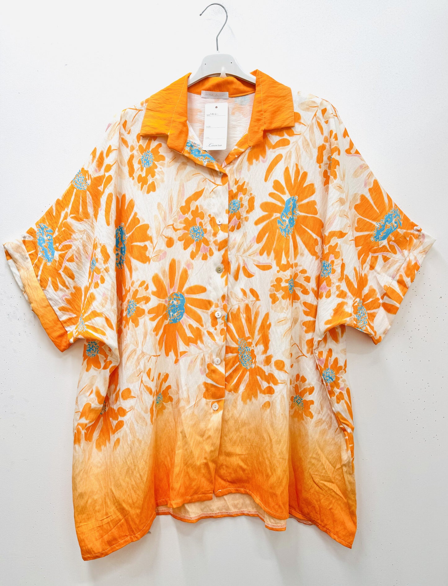 Plus Size Pastel flower printed short sleeves blouse