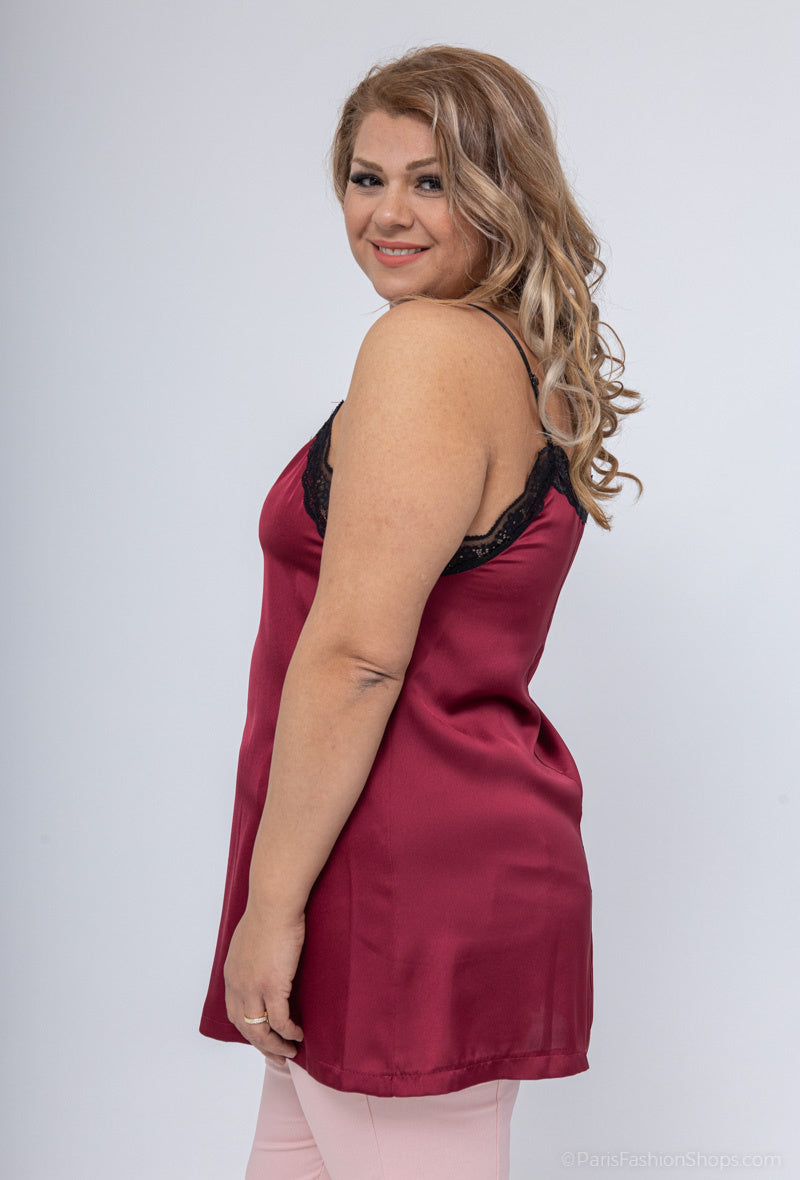 Plus Size Satin Lace Thin Strap Tank Top