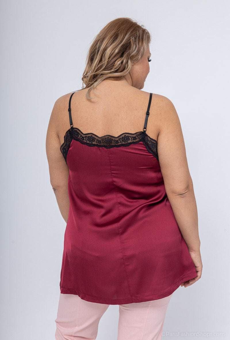 Plus Size Satin Lace Thin Strap Tank Top