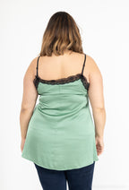 Plus Size Satin Lace Thin Strap Tank Top