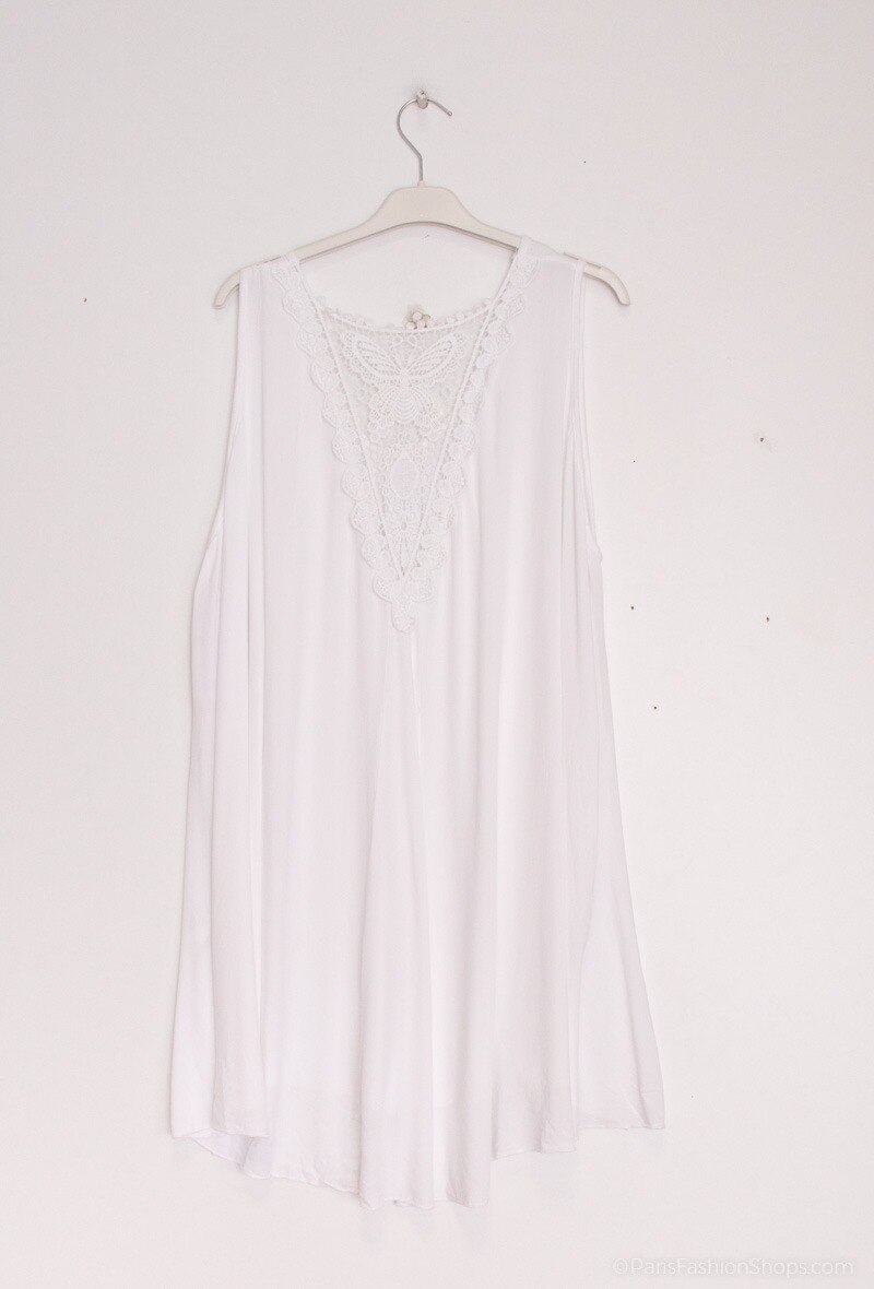 Tank Top med Spetsbakgrund och Fjärilmönster i Stor Storlek