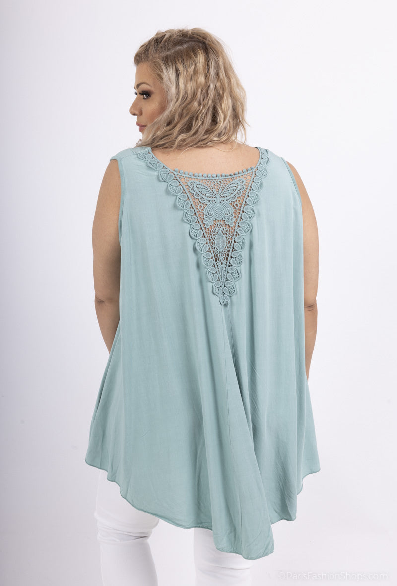 Plus Size Tank top with lace back butterfly pattern