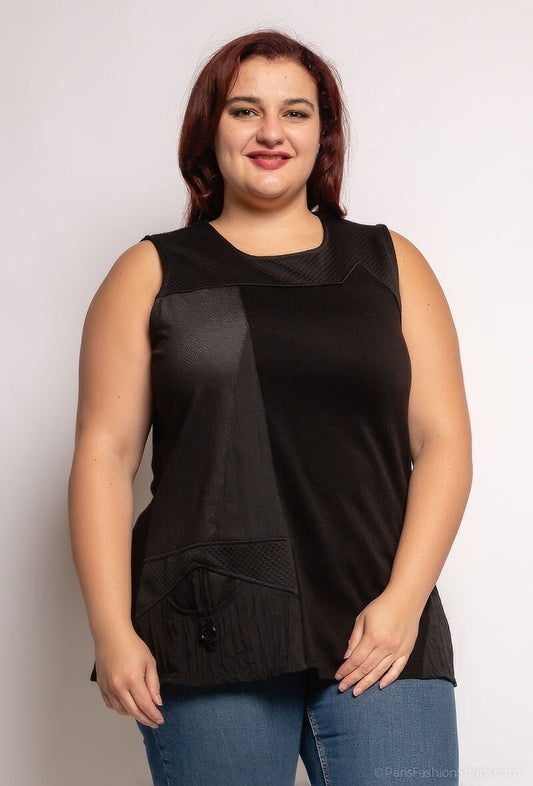 Plus Size Bimaterial Top för Stora Storlekar