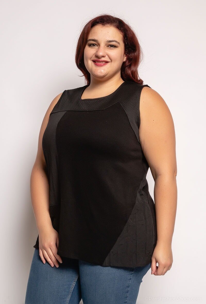Plus Size Bimaterial Top för Stora Storlekar