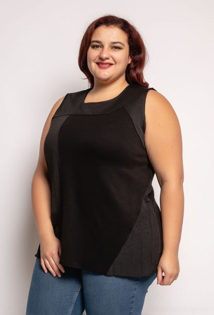 Plus Size Bimaterial Top för Stora Storlekar