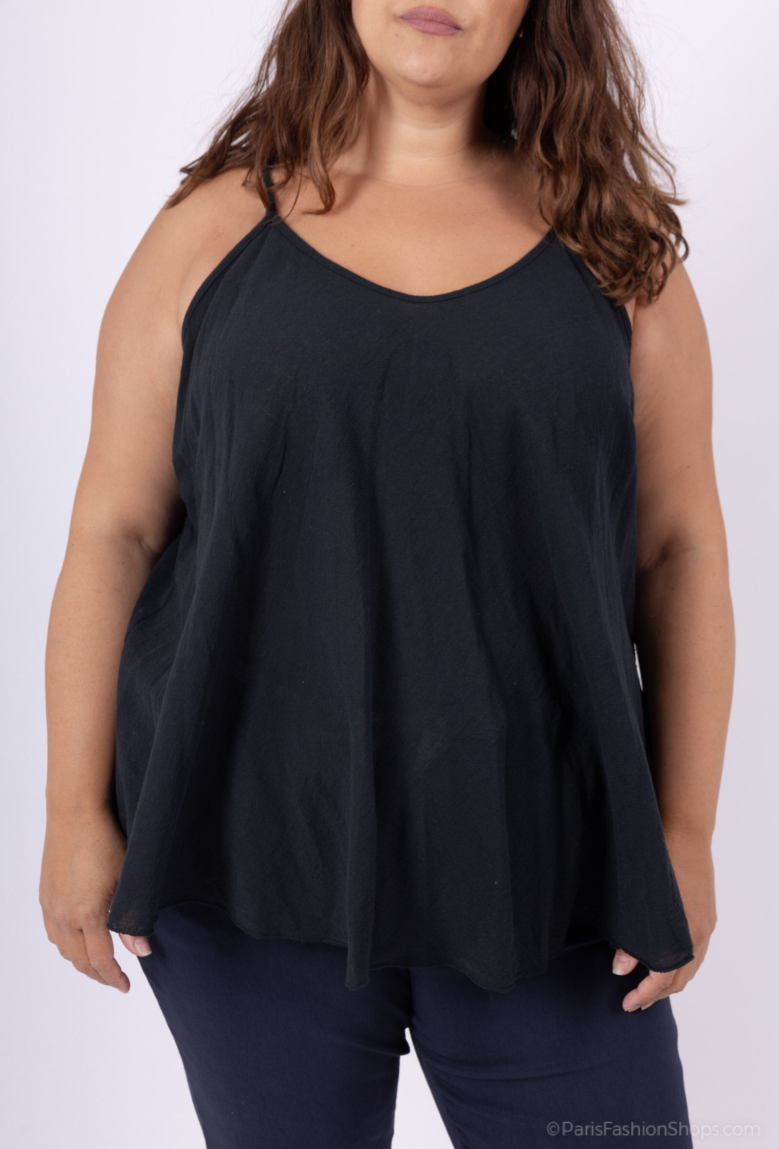 Plus Size Cotton-linen thin straps tank top