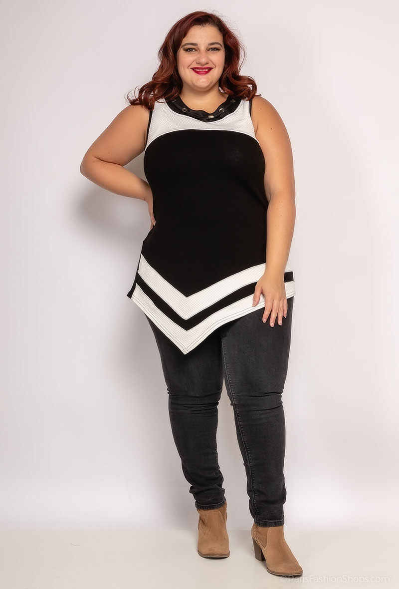 Plus Size Stickad Färgblock Topp