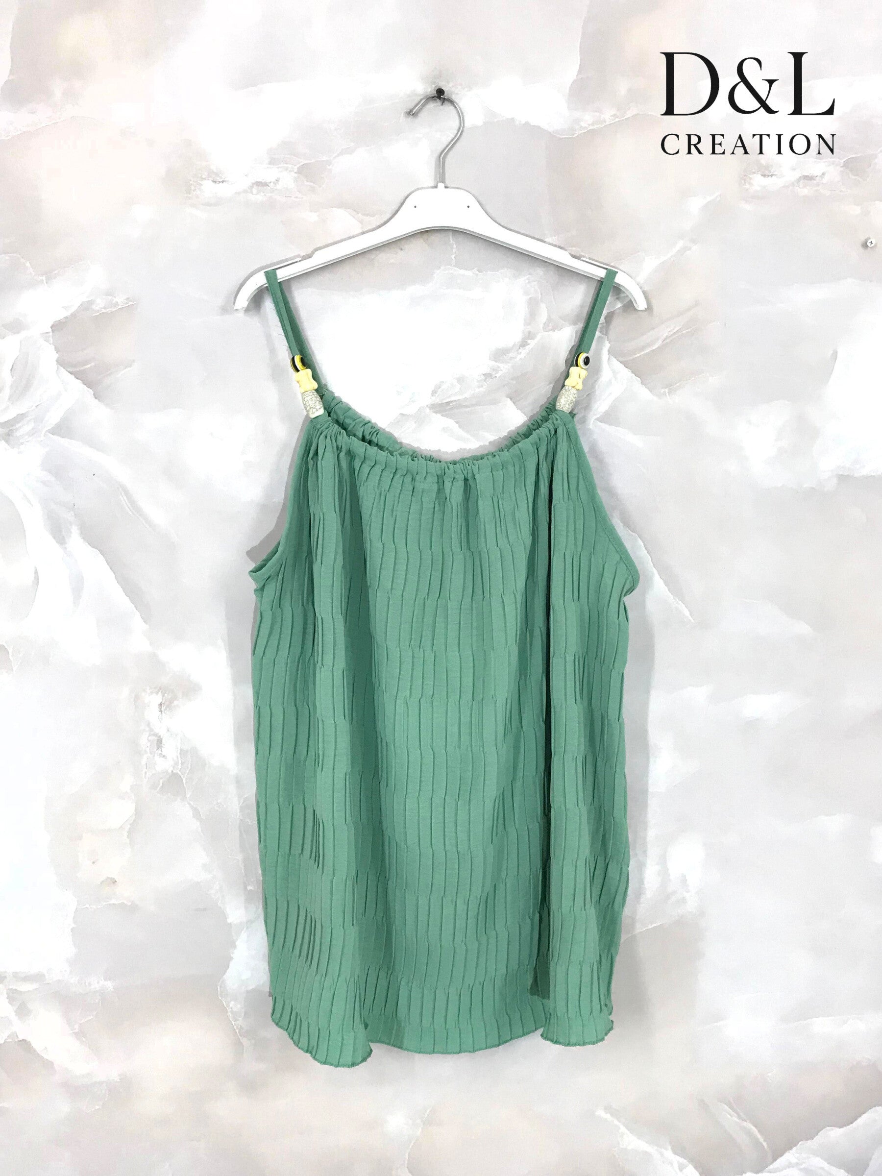 Plus Size Plisserad Tanktop med Pärlor
