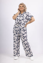 Plus Size Blommig Kortärmad Skjorta och Byxor Set