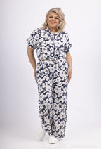 Plus Size Blommig Kortärmad Skjorta och Byxor Set