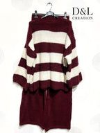 Stickad set med randig tröja och enfärgade byxor storlek T38 till T48+