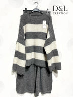 Knit set with striped sweater and solid pants sizes T38 to T48+ i Stor Storlek