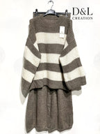 Knit set with striped sweater and solid pants sizes T38 to T48+ i Stor Storlek