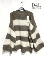 Stickad set med randig tröja och enfärgade byxor storlek T38 till T48+