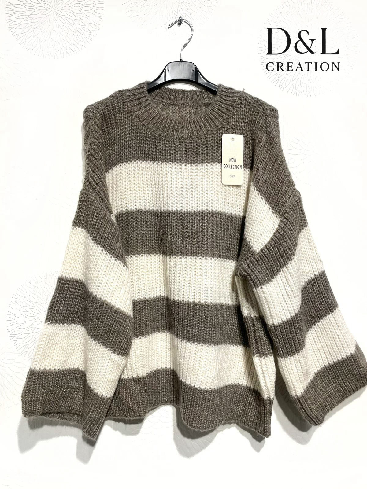 Stickad set med randig tröja och enfärgade byxor storlek T38 till T48+