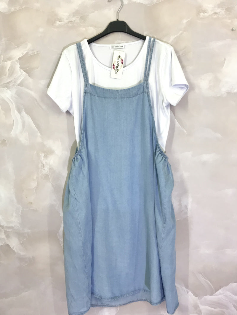 Plus Size T-shirt och Denim Klänning Overall Set