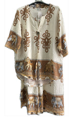 Tunicset med Byxor i Färgglad Mönstrad Viskos och Elefanter T36 till T46 i Stor Storlek