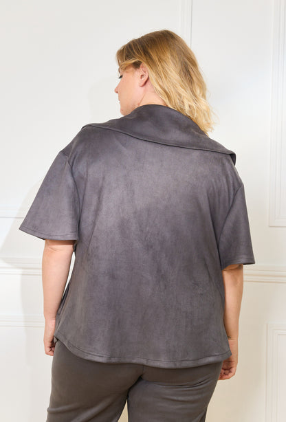 Plus Size Suede Jacket and Pants Set