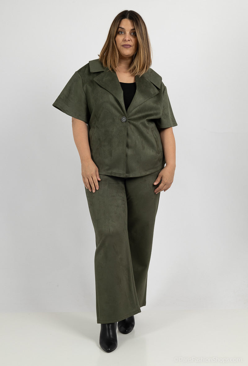 Plus Size Suede jacket and pants sets