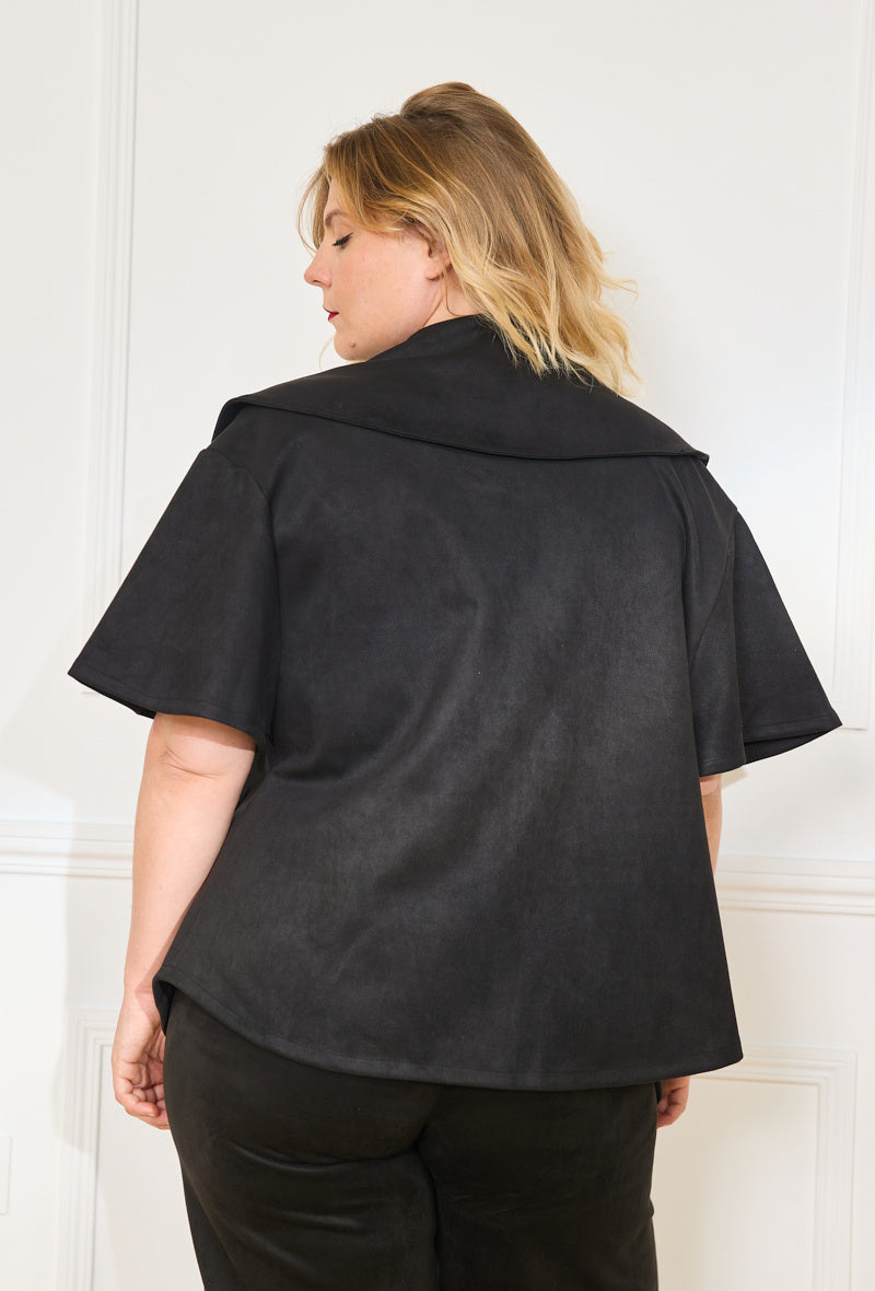 Plus Size Suede Jacket and Pants Set