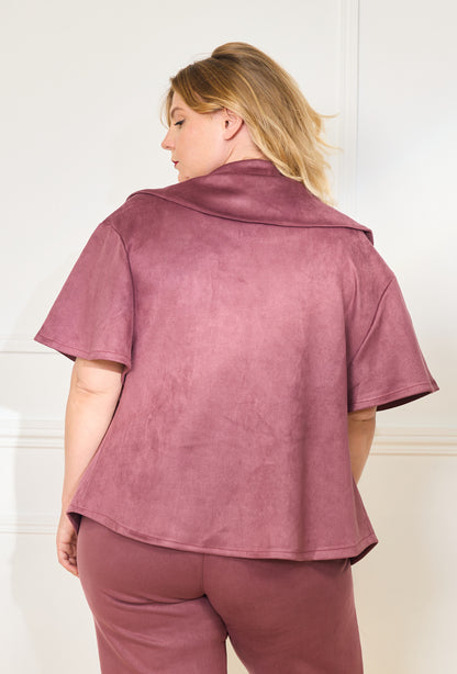 Plus Size Suede Jacket and Pants Set