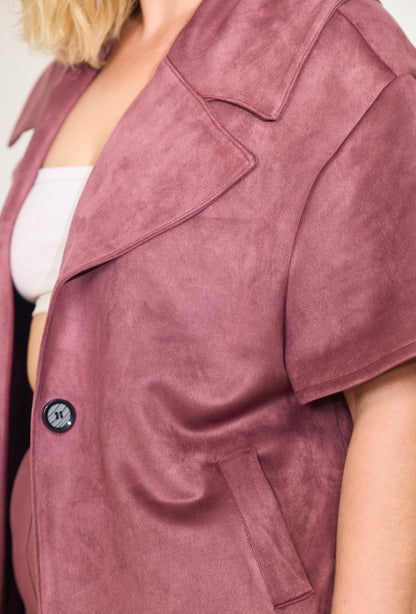 Plus Size Suede Jacket and Pants Set