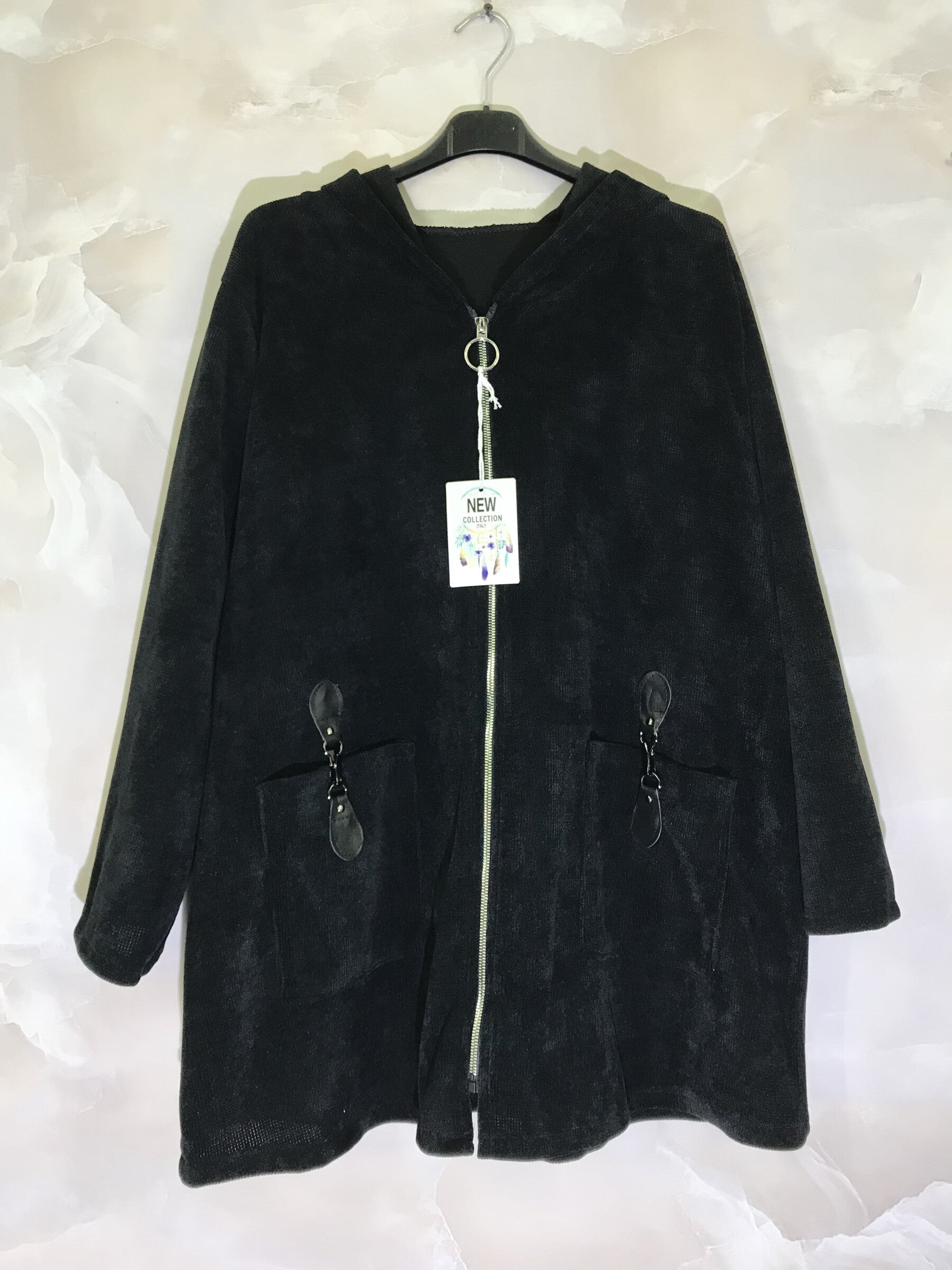 Plus Size Velvet Hooded Vest med Fickaccessoarer